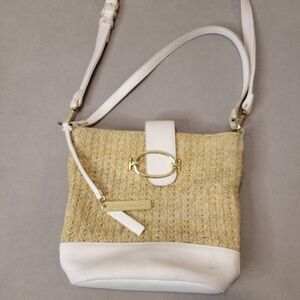 Enzo Angiolini White Straw Crossbody Hand Bag Faux Leather